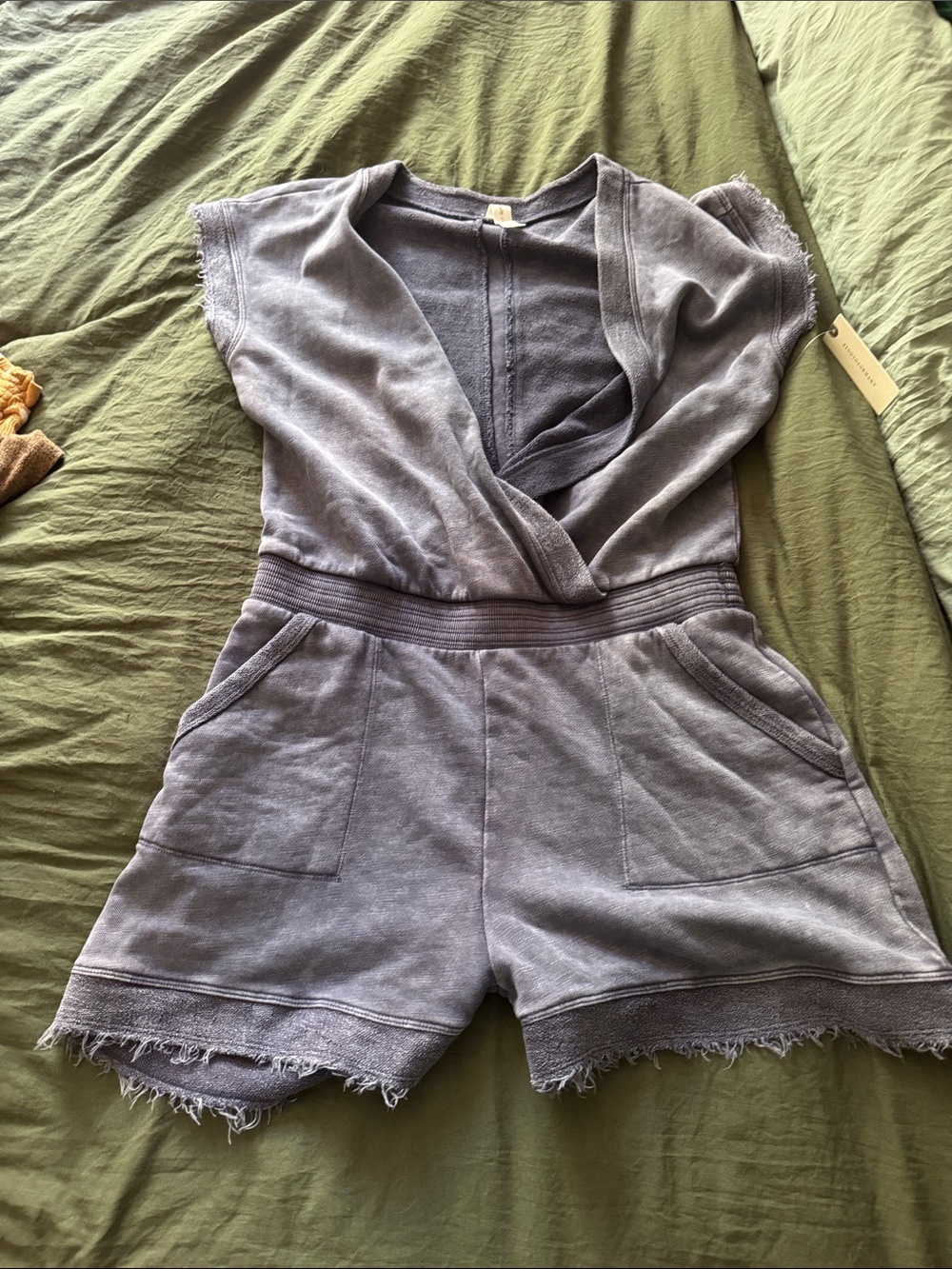 Anthropologie Daily Practice Romper Shorts 100% Cotton Faux Wrap Top. NWT